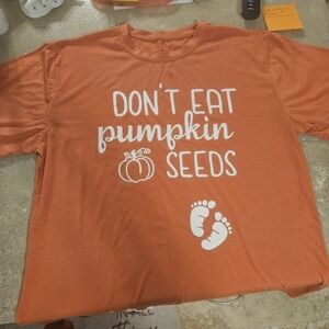 EUC XL Maternity Fall Pumpkin Seeds Belly Shirt